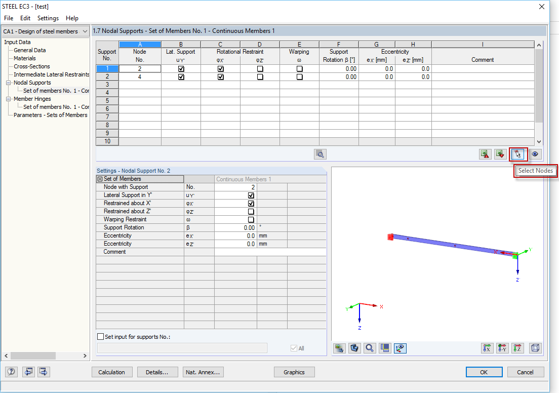 Selecting Several Nodes for Nodal Supports