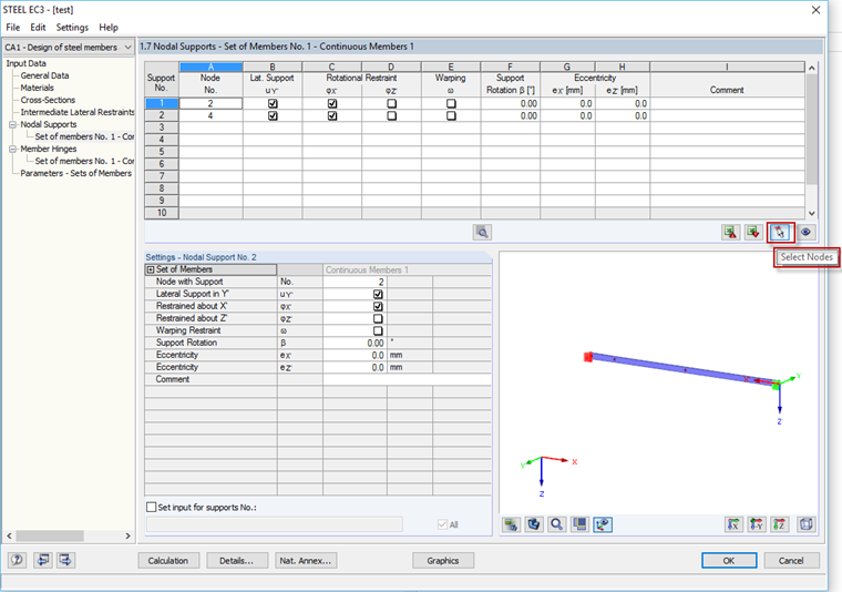 Selecting Several Nodes for Nodal Supports