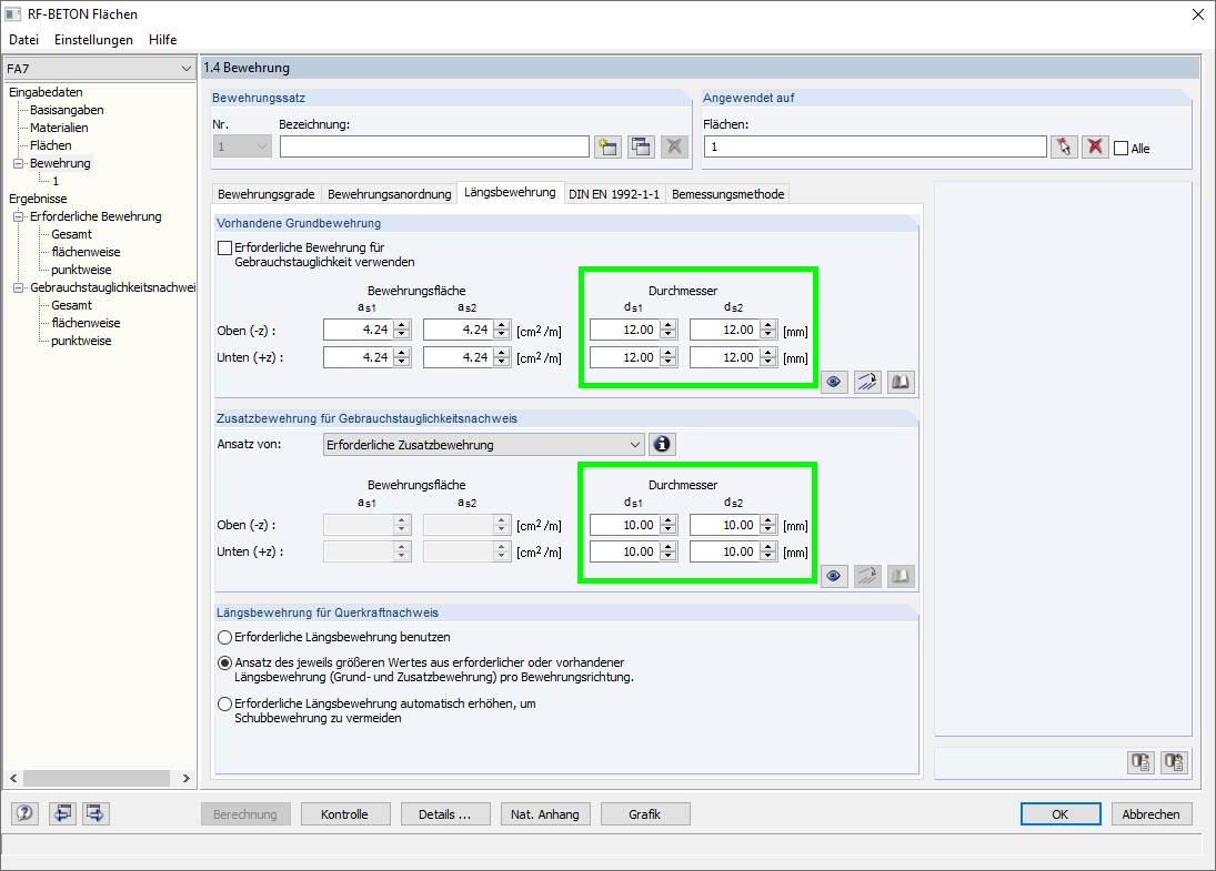 Defined Rebar Diameters for Longitudinal Reinforcement