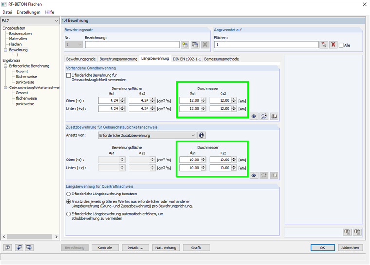 Defined Rebar Diameters for Longitudinal Reinforcement