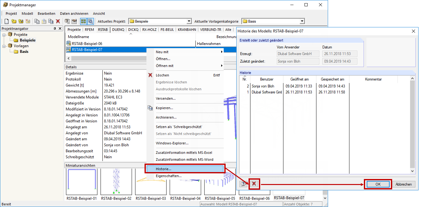 Project Manager: Deleting History