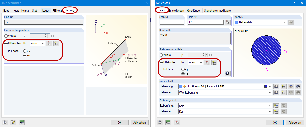 Rotation of Line (Left) and Rotation of Member (Right)
