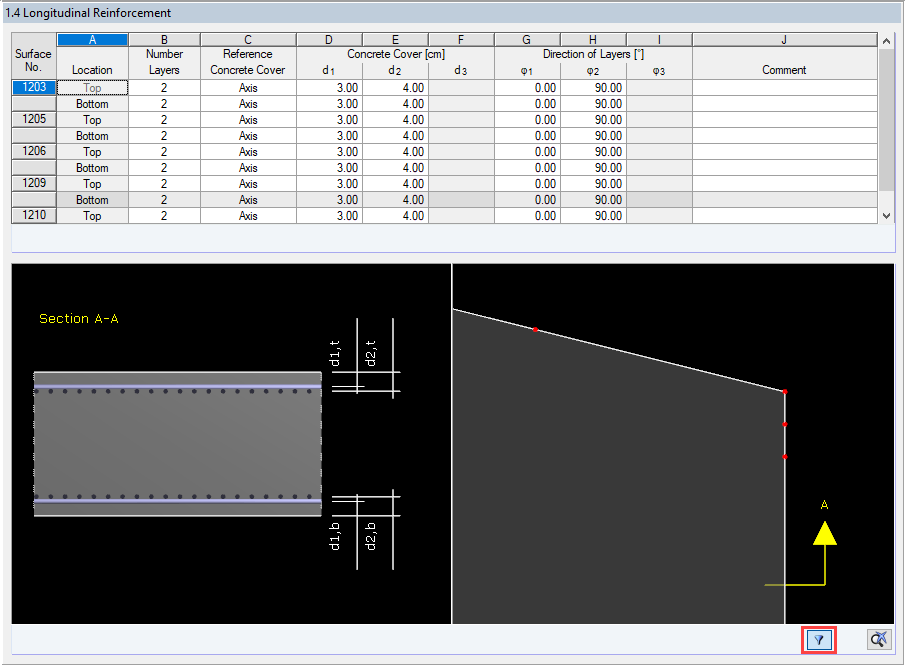Button to Activate Filter in "1.4 Longitudinal Reinforcement"