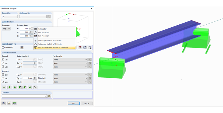 Using Member Rotation ß for Rotation of Nodal Supports