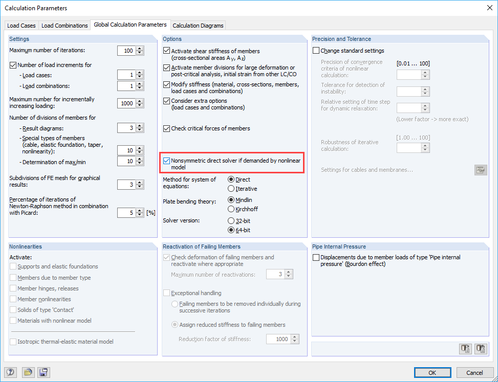 Unsymmetric Direct Equation Solver in RFEM 5
