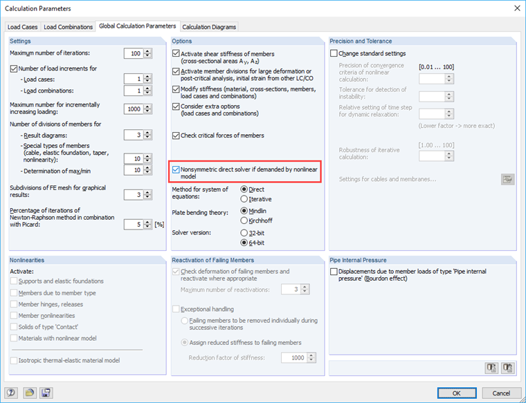 Unsymmetric Direct Equation Solver in RFEM 5