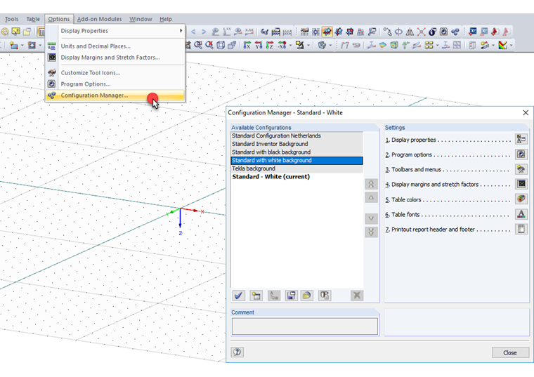 Opening Configuration Manager via Options Menu