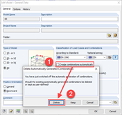 Editing General Data of Model: Deactivate Check Box "Create Combinations Automatically" (1) and Delete it (2)