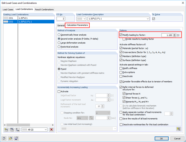 Calculation Parameters - Multiply Loading by Factor