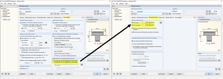 Disabling Increasing Longitudinal Reinforcement and Activating Minimum Reinforcement