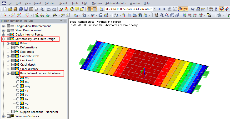 Evaluation of "Basic Internal Forces - Nonlinear" in Serviceability Limit State