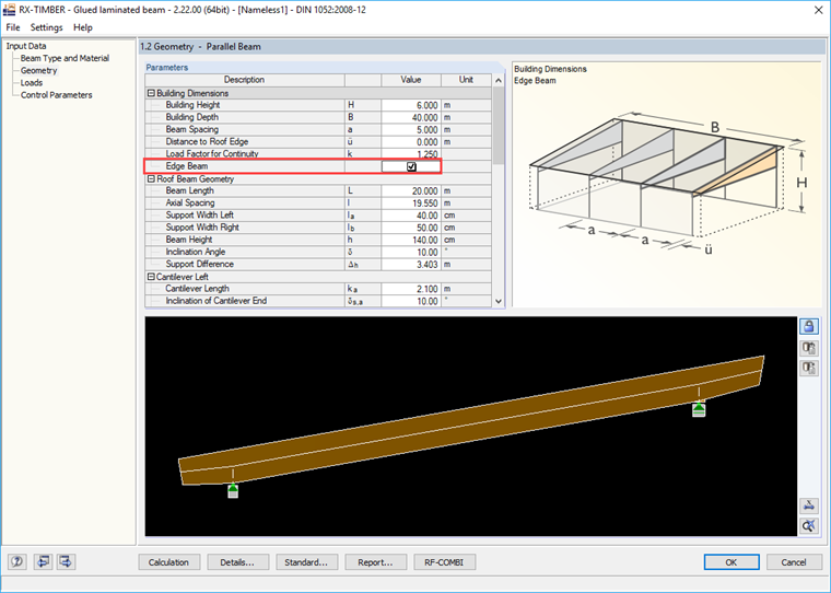 Defining Edge Beam in RX-TIMBER Glued-Laminated Beam