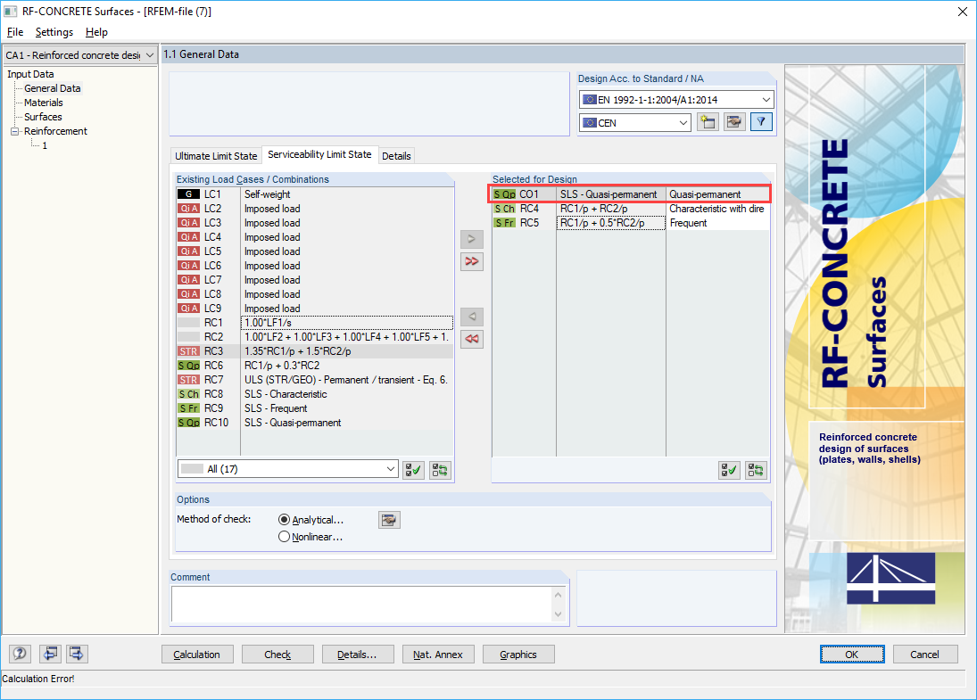 Dialog Box 1.1 with Selected LC1 "Quasi-Permanent" for Deformation Analysis