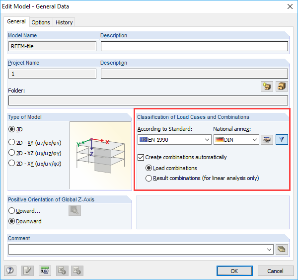Dialog Box with General Data of Model