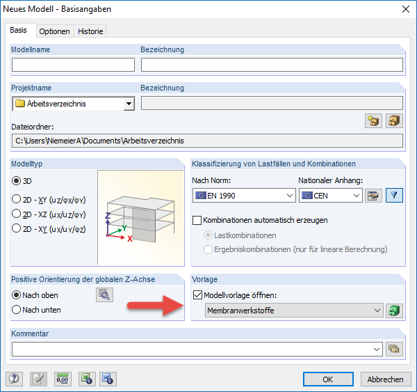 Selecting Model Template