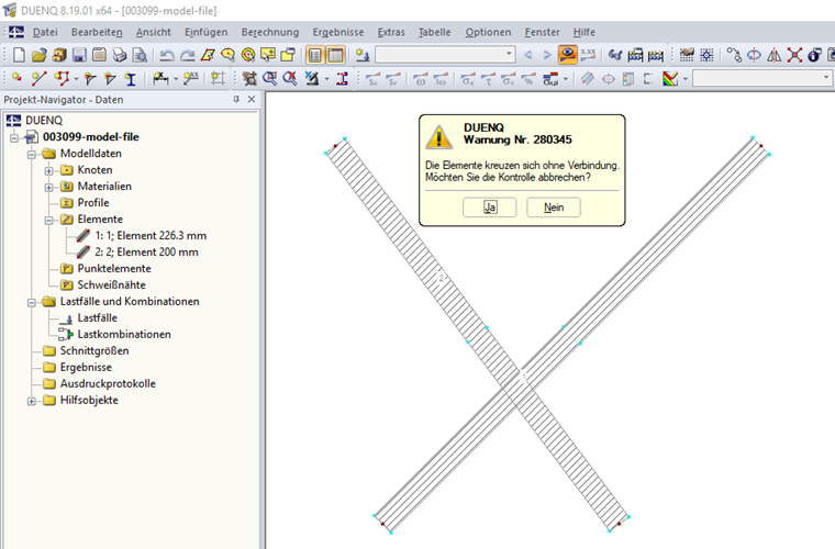 Warning No. 280345: Elements are crossing without connection.