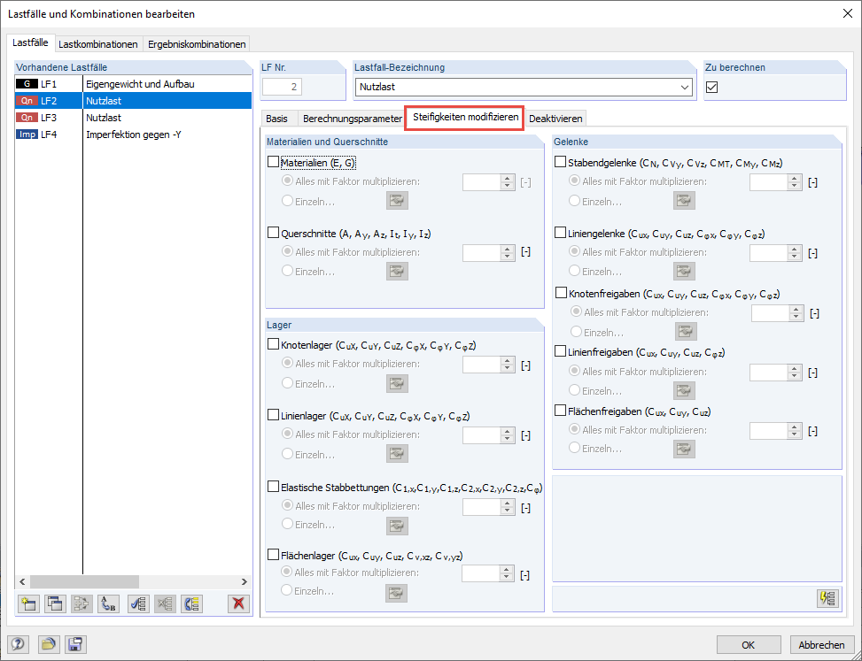 Modifying Stiffnesses