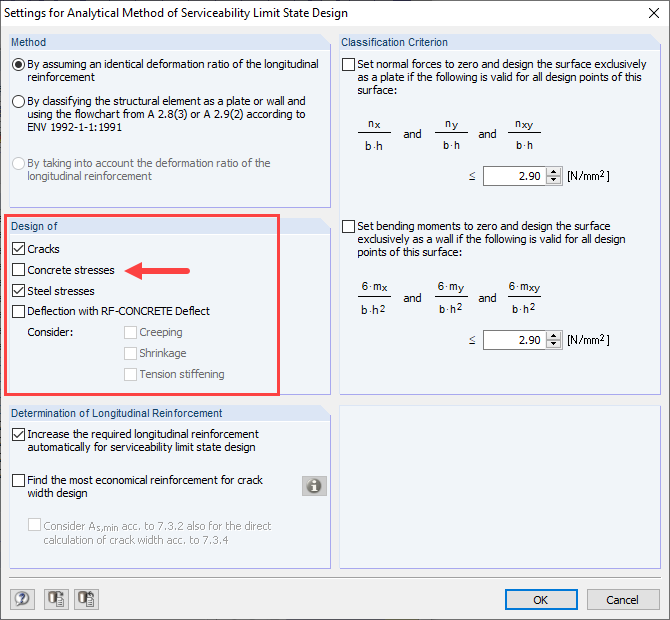 Setting for Determination of Concrete Stresses