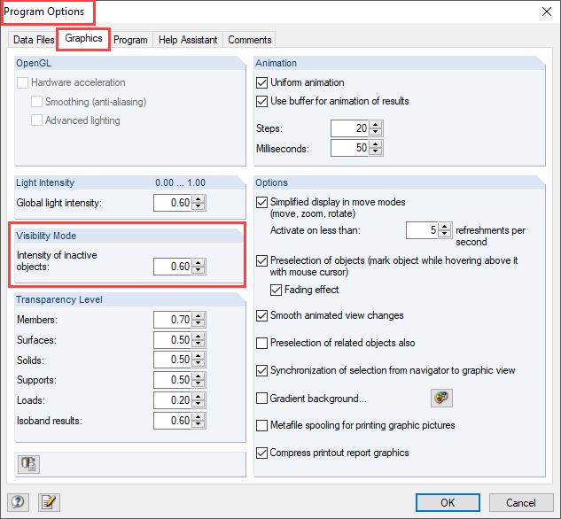 Adjusting Intensity of Inactive Objects