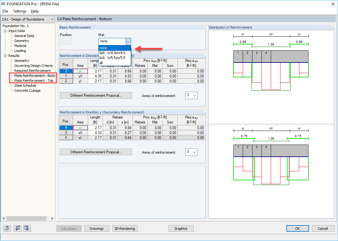 Result Window 2.4 or 2.5 with Optional Modification of Reinforcement Proposal