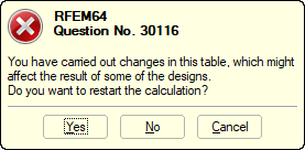 Query to Restart Calculation After Adjustment of Reinforcement