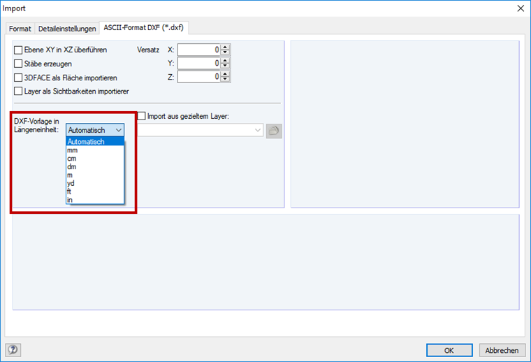 Importing ASCII Format DXF: Setting Length Unit