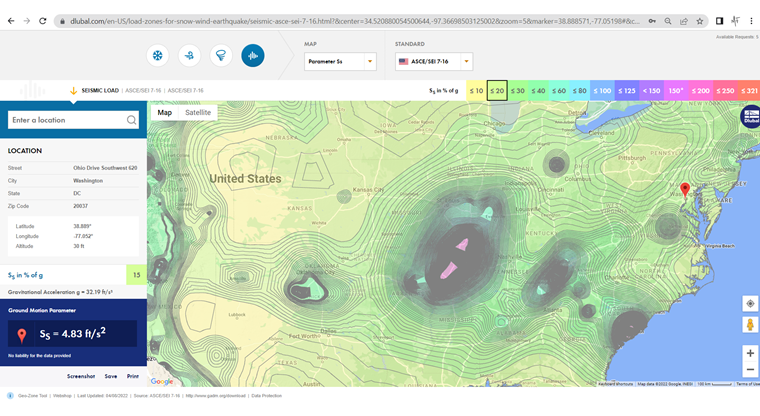 Online Service "Geo-Zone Tool: Snow Load, Wind Speed, and Seismic Load Maps"