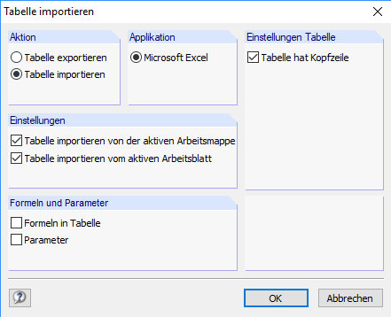 Dialog Box "Import Table" 