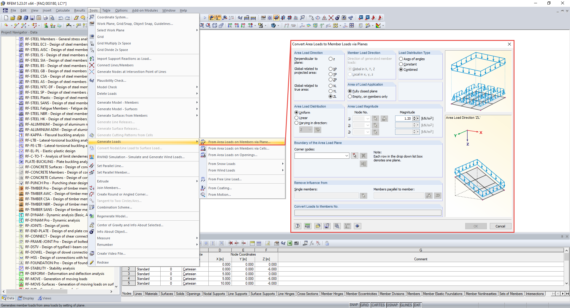 Functions in Menu Tools → Generate Loads