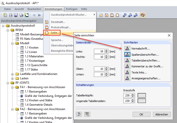 Font in Printout Report