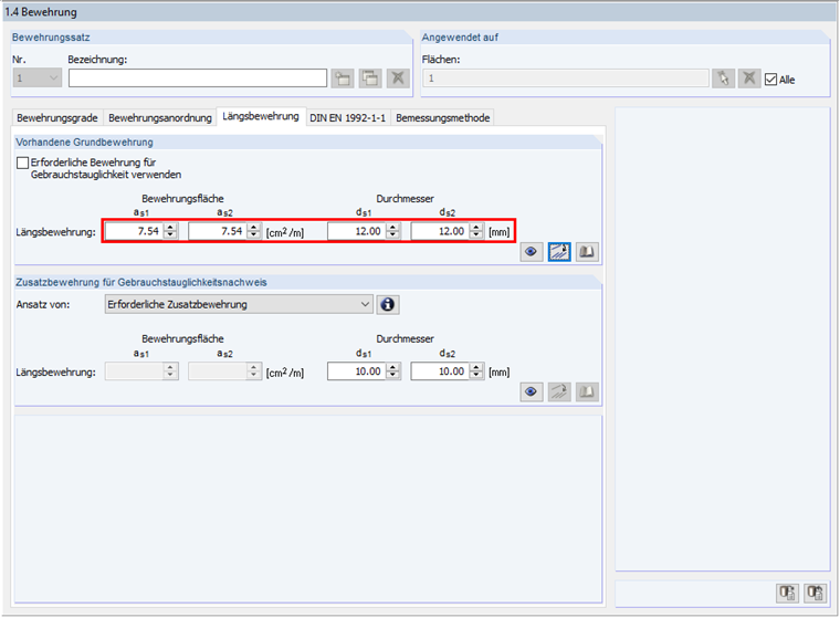 Longitudinal Reinforcement in Window 1.4 for 2D Model