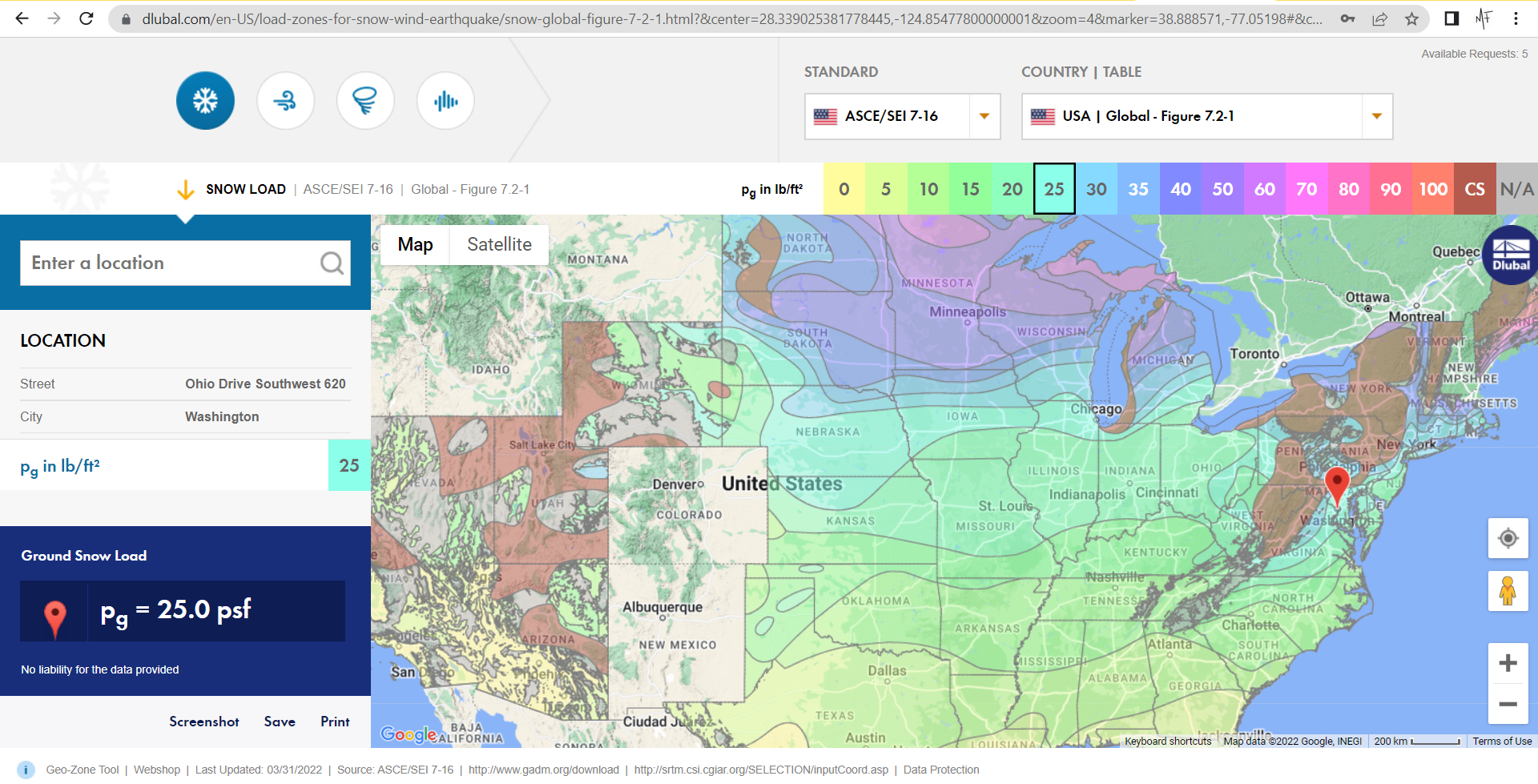 After entering a location, for example using a ZIP code or a city, or after clicking the respective location in the map, you get the load value.