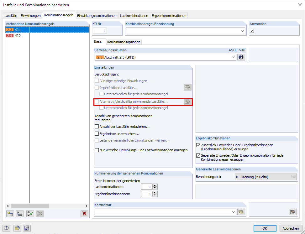 Tab "Combination Expressions" for ASCE 7