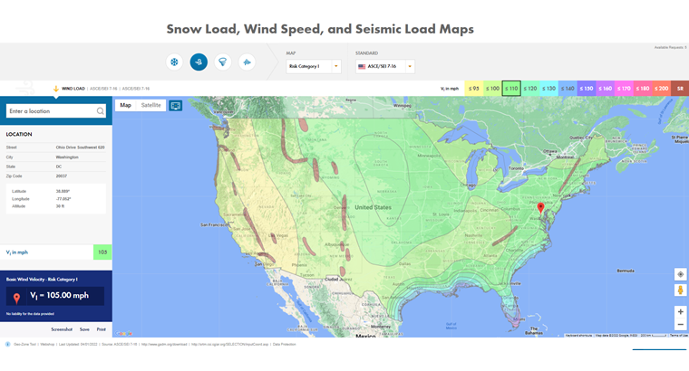 Online Service "Snow Load, Wind Speed, and Seismic Load Maps"
