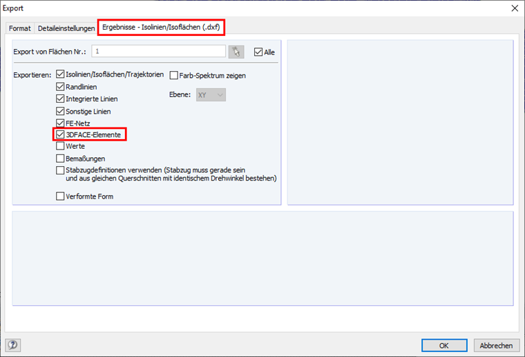 Detail Settings for Export of Results