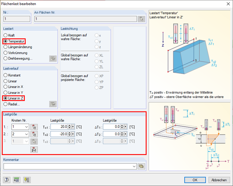 Dialog Box "Edit Surface Load" with Setting of "Temperature"