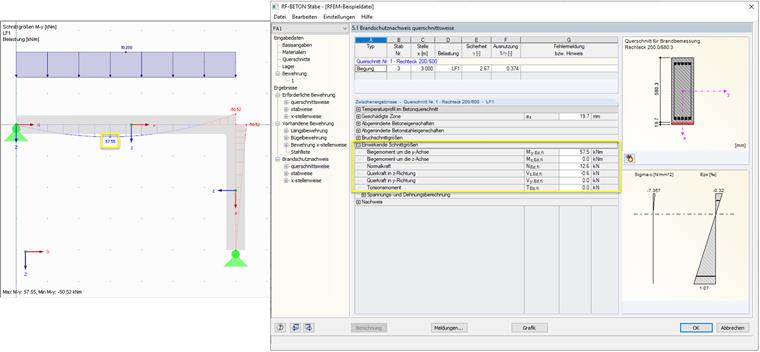 Internal Forces and Moments with Inactive Consideration of Thermal Expansion and Initial Bow Imperfection
