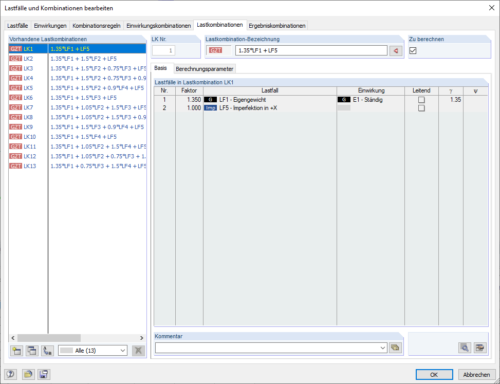Generating COs with Imperfection Load Cases