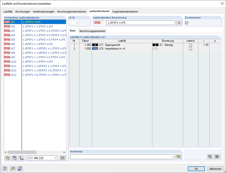Generating COs with Imperfection Load Cases