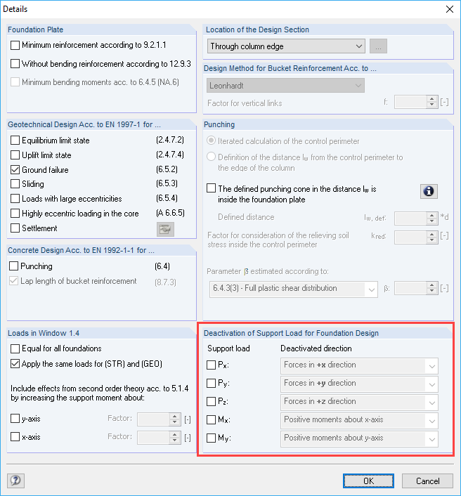 Deactivating Support Load for Foundation Design