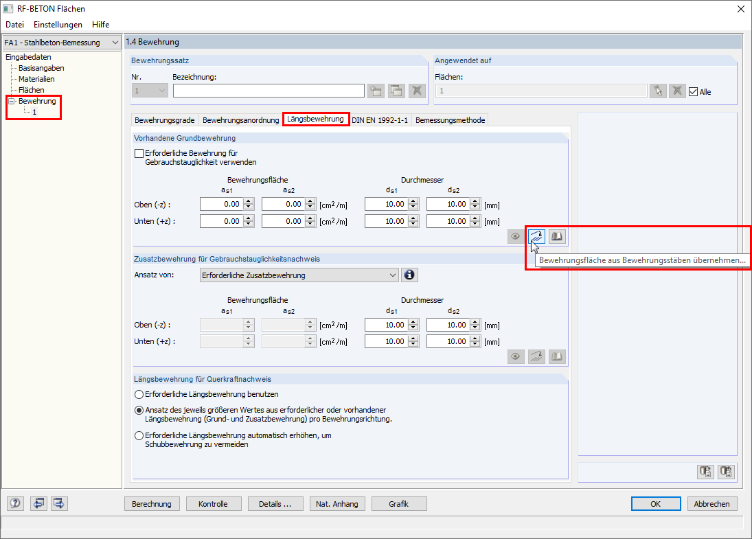 Button for Opening Input Dialog Box for Provided Rebars