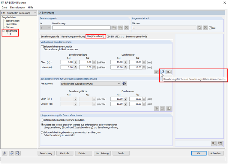 Button for Opening Input Dialog Box for Provided Rebars