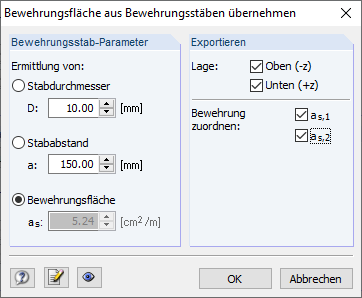 Input Dialog Box for Defining Rebar Diameter and Rebar Spacing