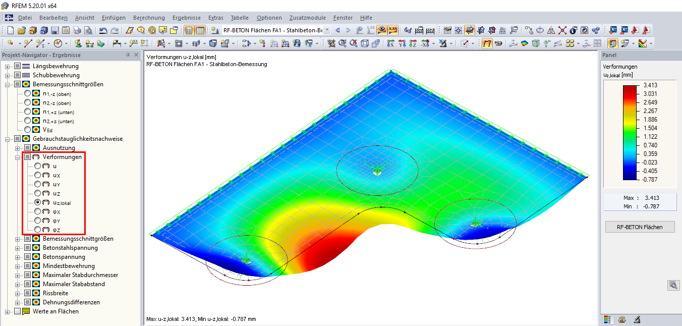 Result Graphic with Deformations from RF-CONCRETE Deflect