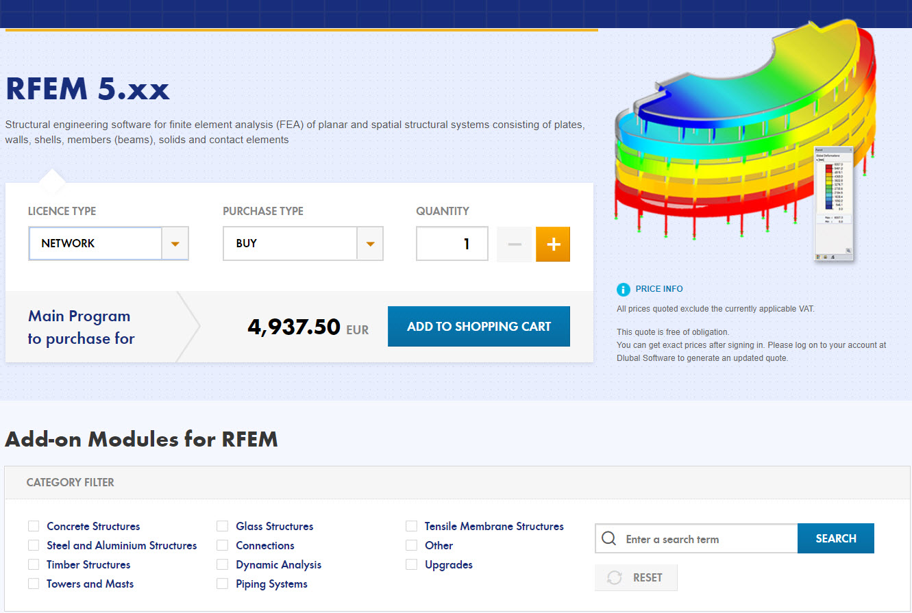 Prices for Network Licenses in Webshop
