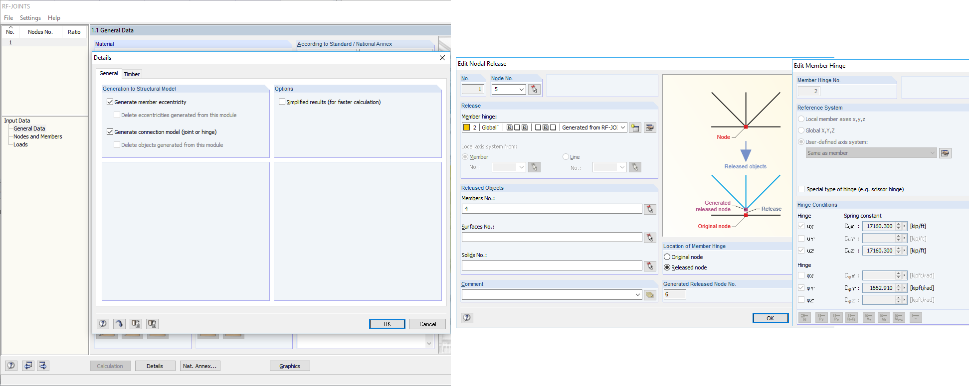 Stiffnesses from RF-/JOINTS