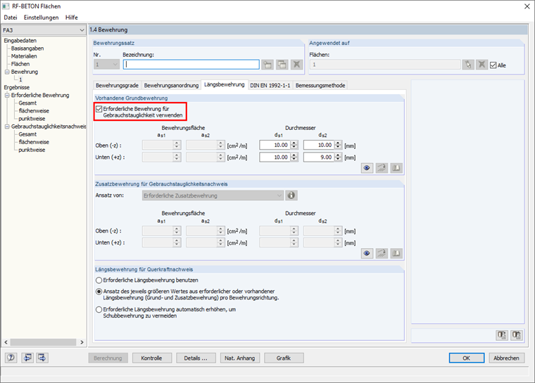 Using Required Reinforcement for Serviceability Limit State Design