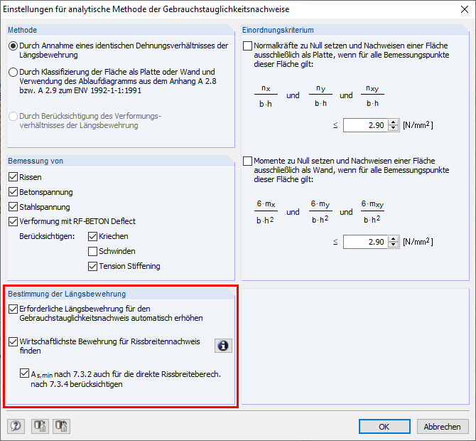 Increasing Required Reinforcement for Serviceability Limit State Design Automatically