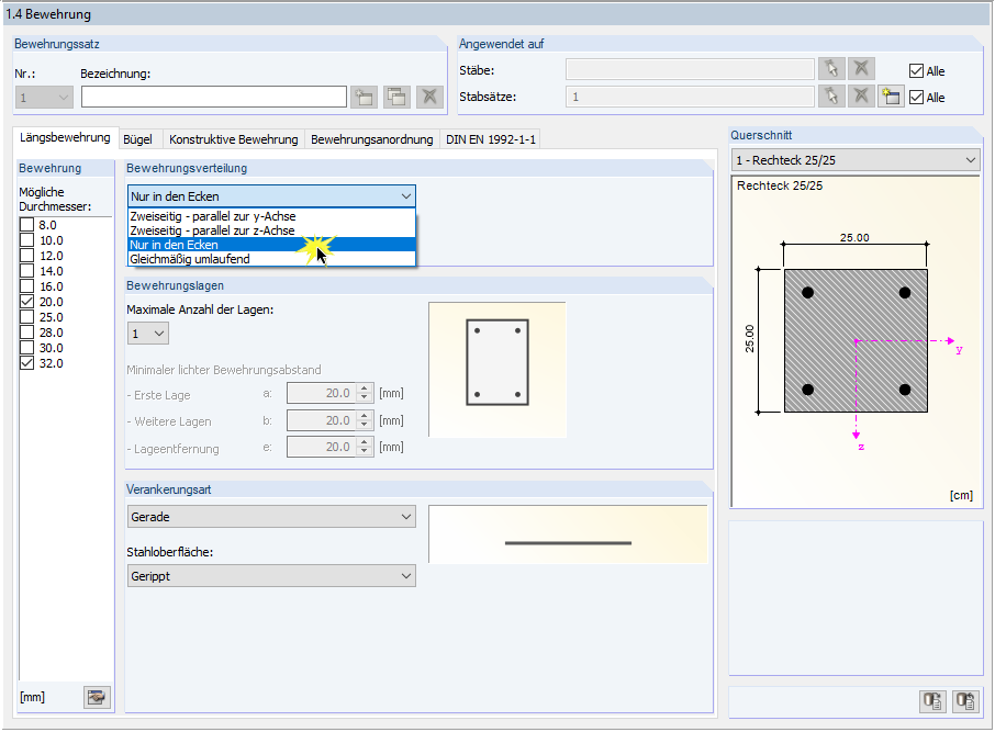 Specifying Longitudinal Reinforcement for Design on Model Column