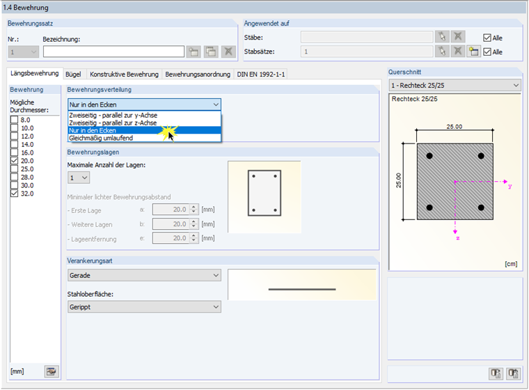 Specifying Longitudinal Reinforcement for Design on Model Column